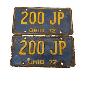 Vintage Original 1972 OHIO License Plate - Pair of Plates‎ 200 JP (9-6)